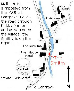 Map of Malham showing the location of the smithy